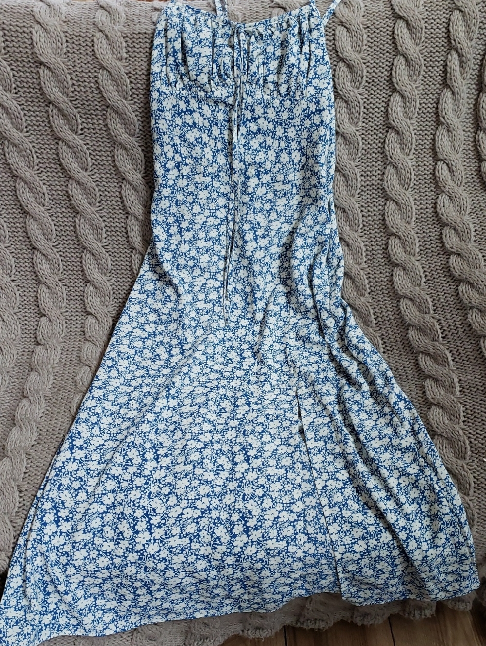 Blue and White Floral Midi Dress - Lightweight Summer Slip Dress